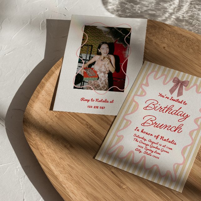 Hand målade Bow Rand Photo Birthday Brunch Inbjudningar (Skapare uppladdad)