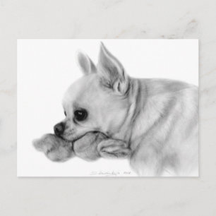Hand målade Chihuahua Bela med Favorite Leksak Vykort