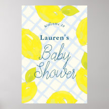 Hand målade Lemon Blue Baby Shower Välkomstskylt