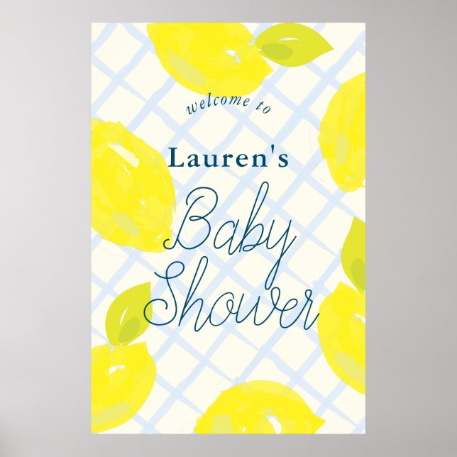 Hand målade Lemon Blue Baby Shower Välkomstskylt Poster (Framsidan)