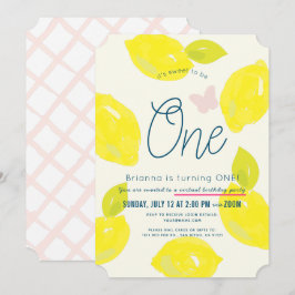 Hand målade Lemon Girl Rosa Virtuell 1:a födelseda Inbjudningar