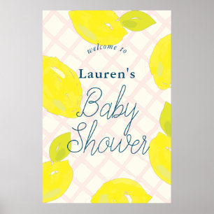 Hand målade Lemon Rosa Baby Shower Välkomstskylt Poster