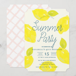 Hand målade Lemon Rosa Summer Birthday Inbjudningar