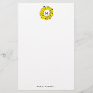 Hand målade Lemon Wandeandemonogram Stationery Brevpapper
