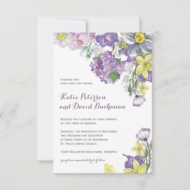 Hand målade påsklilja för vattenfärgpingstlilja inbjudningar (Framsida)