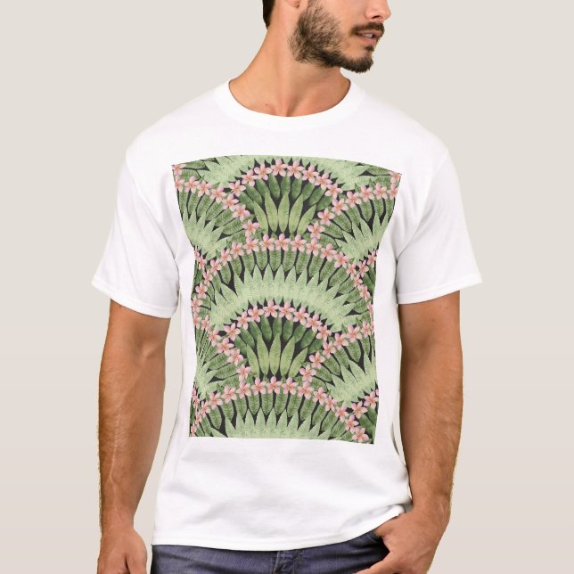 Hand målade Tropical Flowers Mönster T Shirt (Framsida)
