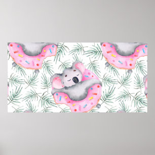 Hand målade vattenfärgen mönster med koala tropica poster