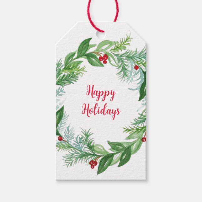 Hand målade Watercolor Glad helg Grönts Presentetikett (Framsidan)