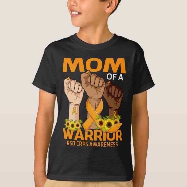Hand Mamma i en Warrior RSD CRPS Awareness Solros T Shirt (Framsida)