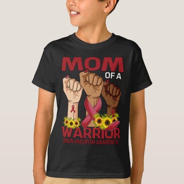 Hand Mamma i Warrior Brain Aneurysm Awareness Sol T Shirt (Framsida)