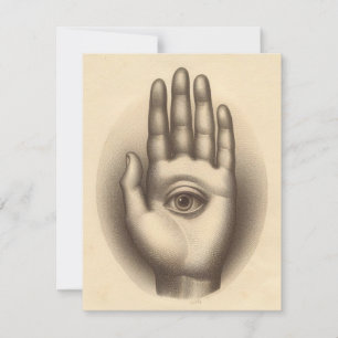 Hand med Öga Surreal Antique Illustration Kort