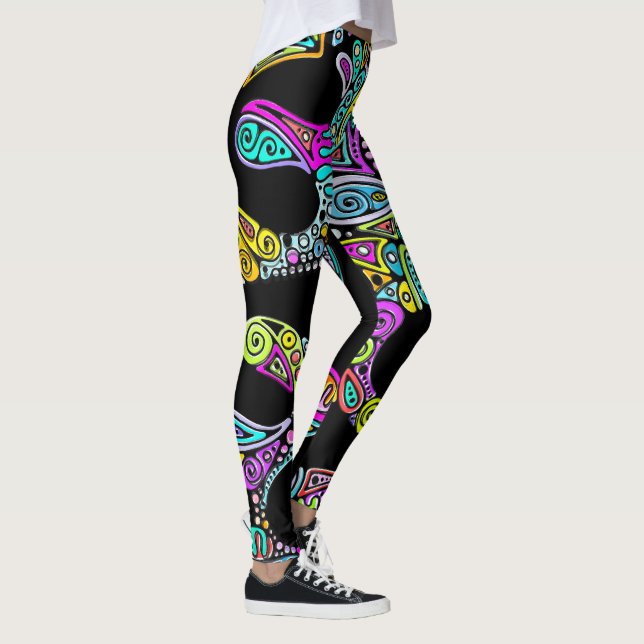 Hand och digitalt måladt mönster konst 28 leggings (Höger)