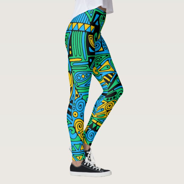 Hand och digitalt måladt mönsterkonst 21 leggings (Höger)