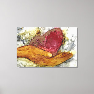 Hand och hjärta med Kärlek inlindad ram Canvastryck