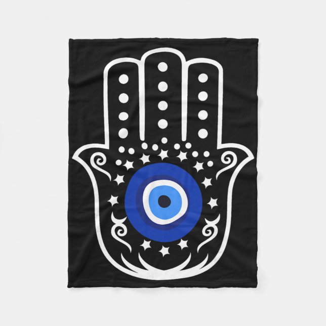 Hand Of Hamsa Fatima Turkiskt Tiger Eye Ondskans S Fleecefilt (Framsidan)