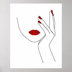 Hand on Womans Ansikte Line Art Poster