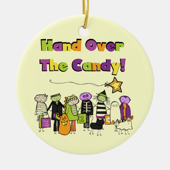 Hand över Candy Halloween Tshirts och Gifts Julgransprydnad Keramik (Framsidan)
