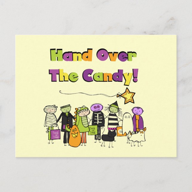 Hand över Candy Halloween Tshirts och Gifts Vykort (Framsida)