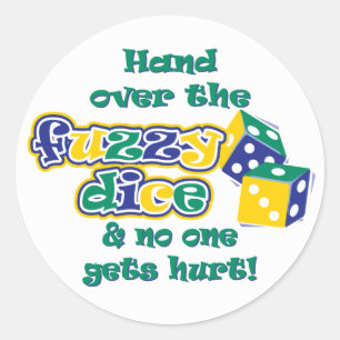 Hand över fuzzy Dice Runt Klistermärke