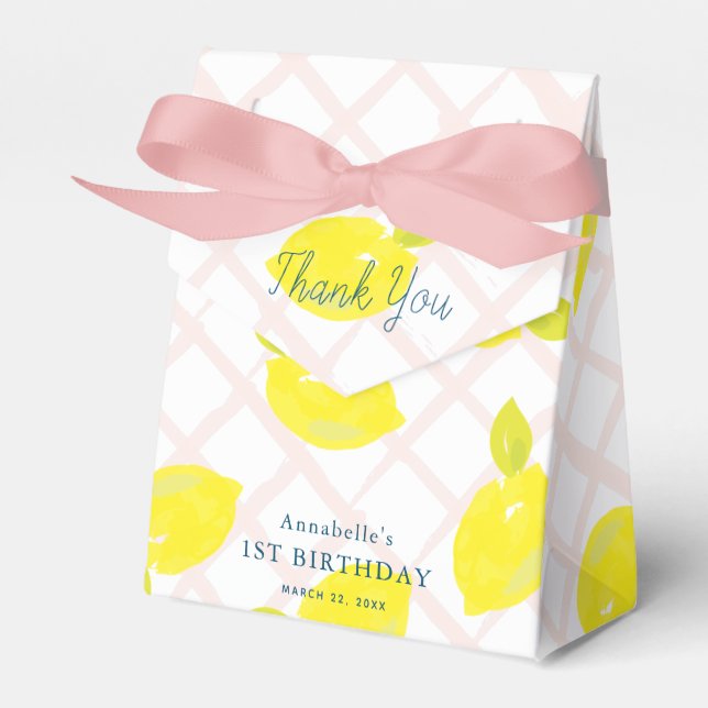 Hand Paated Lemon Rosa Girl Birthday Tack Presentaskar (Framsidan Sidan)