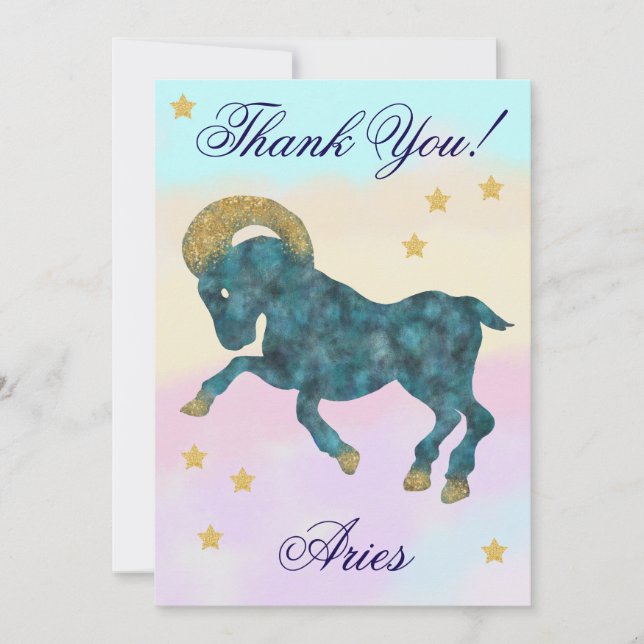 Hand-Painted Aries Birthday Thank You Tack Kort (Framsida)