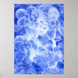 Hand Painted Blue White Floral Abstract Art Poster