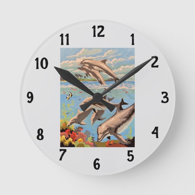 Hand Painted By Number | Playful Dolphins | Rund Klocka (Framsida)