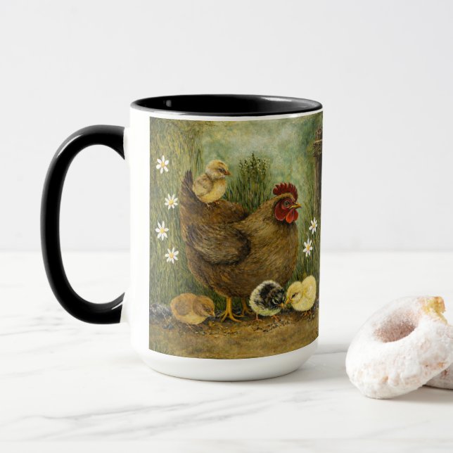 Hand-Painted Chicken & Chicks and Rooster Mug Mugg (Med munk)