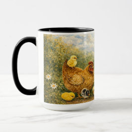 Hand-Painted Chicken & Chicks and Rooster Mug Mugg