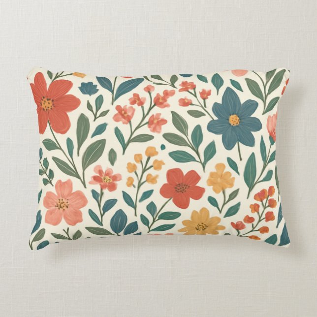 Hand-Painted Floral Pattern – Modern Botanical  Prydnadskudde (Framsidan)