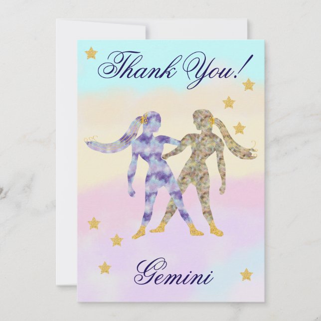 Hand-Painted Gemini Birthday Thank You Tack Kort (Framsida)