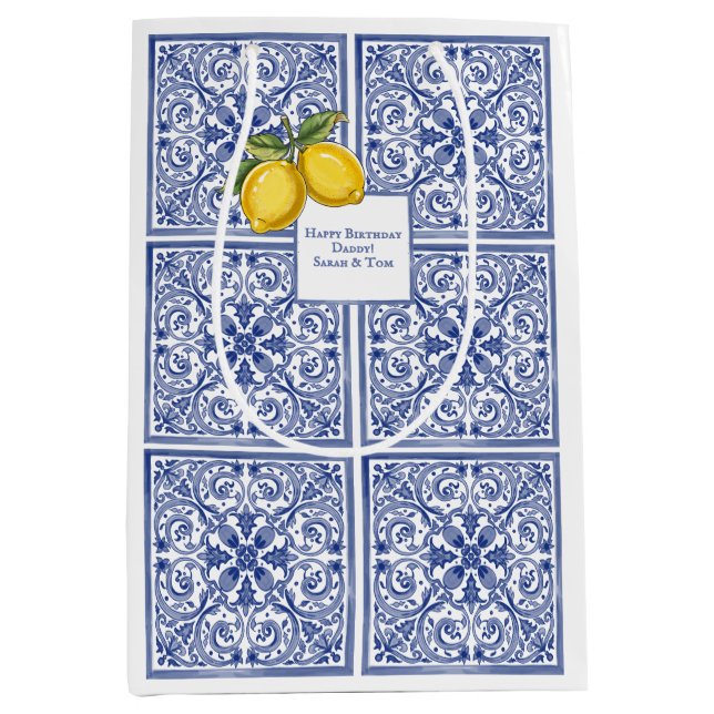 Hand-painted Italian Tiles Amalfi Blue & Lemons  (Framsidan)