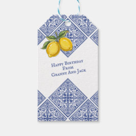 Hand-painted Italian Tiles Amalfi Blue & Lemons  Presentetikett