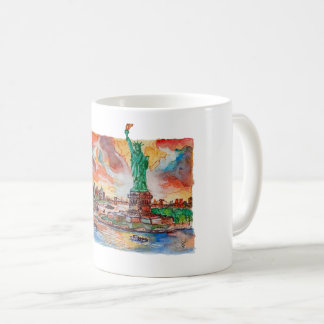 Hand Painted New York Liberty Statue Watercolor Kaffemugg