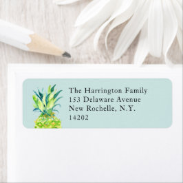 Hand-Painted Pineapple Soft Aqua Return Address Returadress Etikett