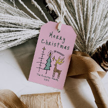 Hand Painted Pink Christmas Funky Trees Reindeer