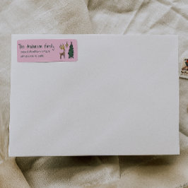 Hand Painted Pink Christmas Tree Reindeer Address Returadress Etikett