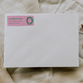 Hand Painted Pink Green Christmas Wreath Address Returadress Etikett