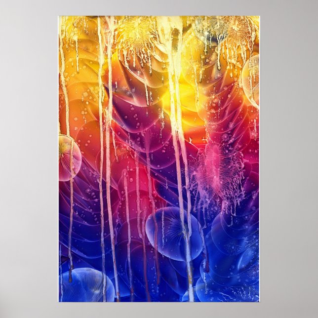 Hand Painted Red Yellow Blue Dripping Abstract Art Poster (Framsidan)