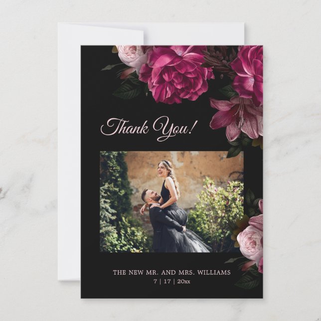 Hand Painted Roses Dark Romantic Wedding  Tack Kort (Framsida)