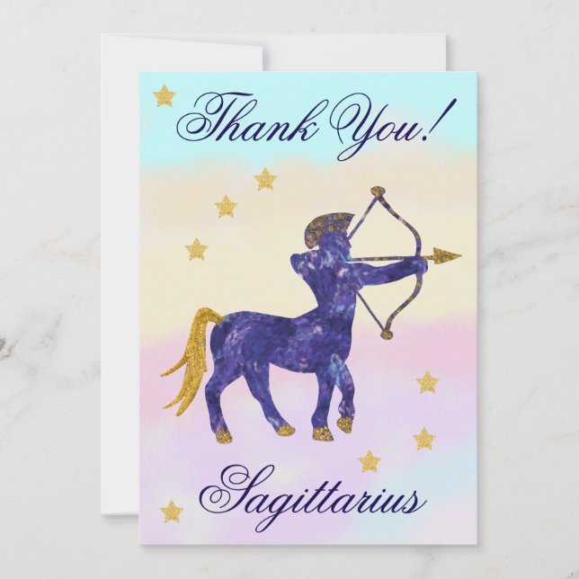 Hand-Painted Sagittarius Birthday Thank You Tack Kort (Framsida)