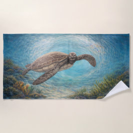 Hand-Painted Sea Turtle in Ocean Vortex 
