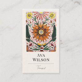 Hand Painted Symmetrical Orange and Green Florals Visitkort