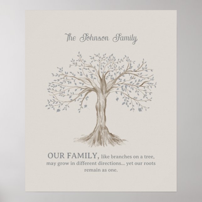 Hand Painted Tree Custom Family Quote Beige Poster (Framsidan)