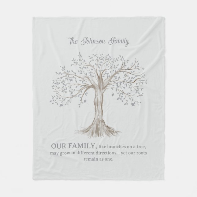 Hand Painted Tree Custom Family Quote Light Gray Fleecefilt (Framsidan)