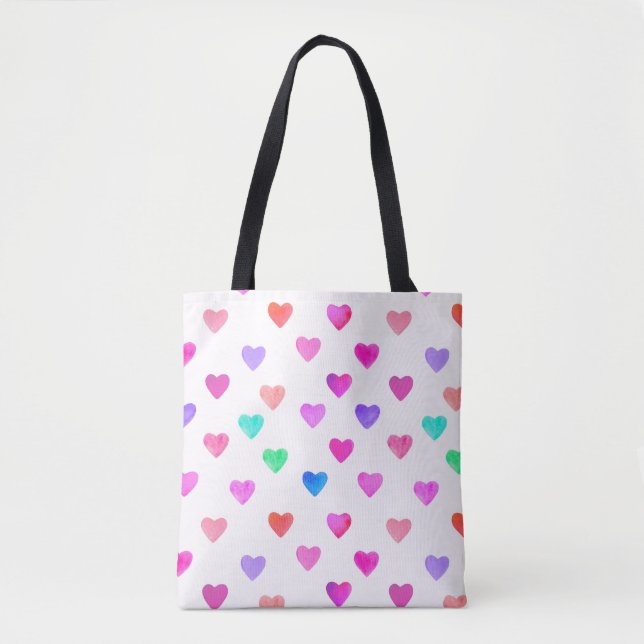 hand painted watercolor hearts pattern Valentine's Tygkasse (Framsida)