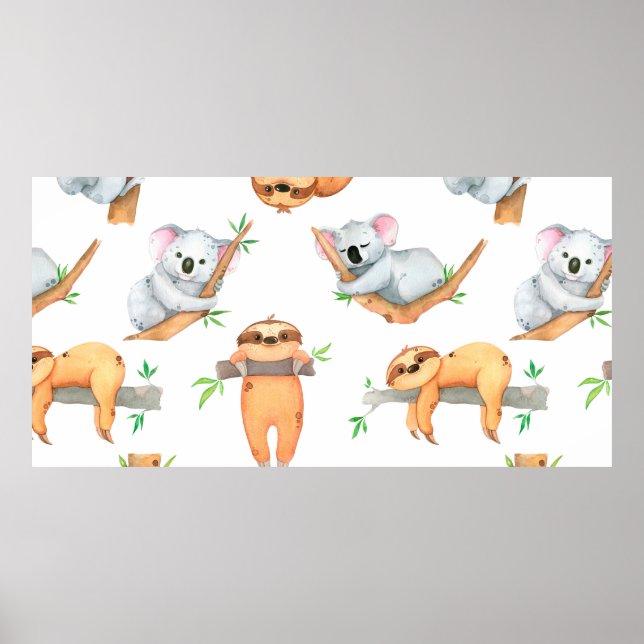 Hand painted watercolor pattern tropical cute anim poster (Framsidan)