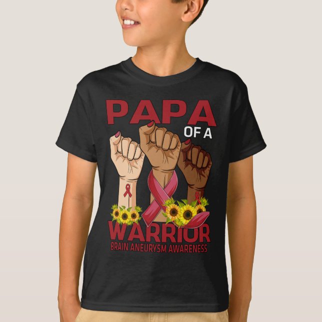 Hand Pappa i Warrior Brain Aneurysm Awareness Su T Shirt (Framsida)