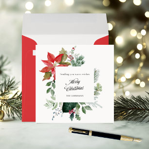 Hand Pasent Poinsettia Botanical God jul Julkort