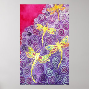Hand Pawarded Silke Dragonfly Poster av Cyn Mc